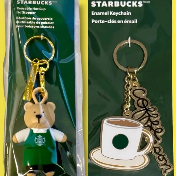 NEW Starbucks "Bearista" Lid Stopper & "Coffee Person" Bag Charms / Keychains 🎄 - Picture 1 of 3